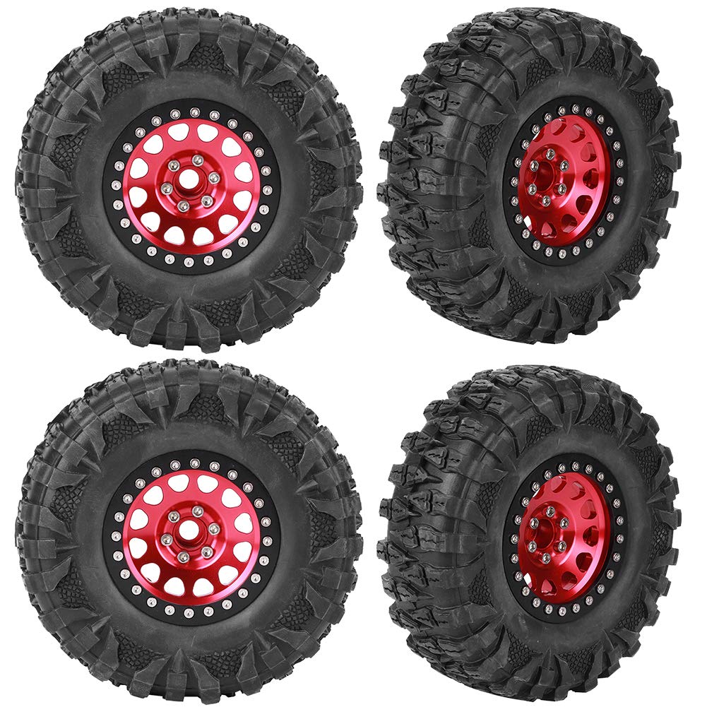 Haofy Rc Tire Rc Car, 2.2 Beadlock Wheels And Tires Rc Crawler, 4Pcs Rc Crawler Rubber Tire Metal Wheel Hub Accessory Fit For 1/10 Rc Car 2.2 Inch (Red)