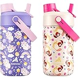 POWCAN 2 Pack 12 oz Kids Insulated Water Bottle for School: Leakproof, 2-in-1 Straw Spout Lid, BPA-Free, Keep Cold 24 Hrs, Stainless Steel Cup for Sports, Travel, Gift for Girls Boys Daughters Sons