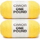 Caron One Pound Acrylic Yarn for Crocheting Soft, Sun Yellow, 2-Pack | #4 Worsted Yarn, 100% Acrylic, Soft Yarn for Crocheting Blankets, Warm Garments &amp; Knitting Crafts, 812yd, 453g/16oz per skein