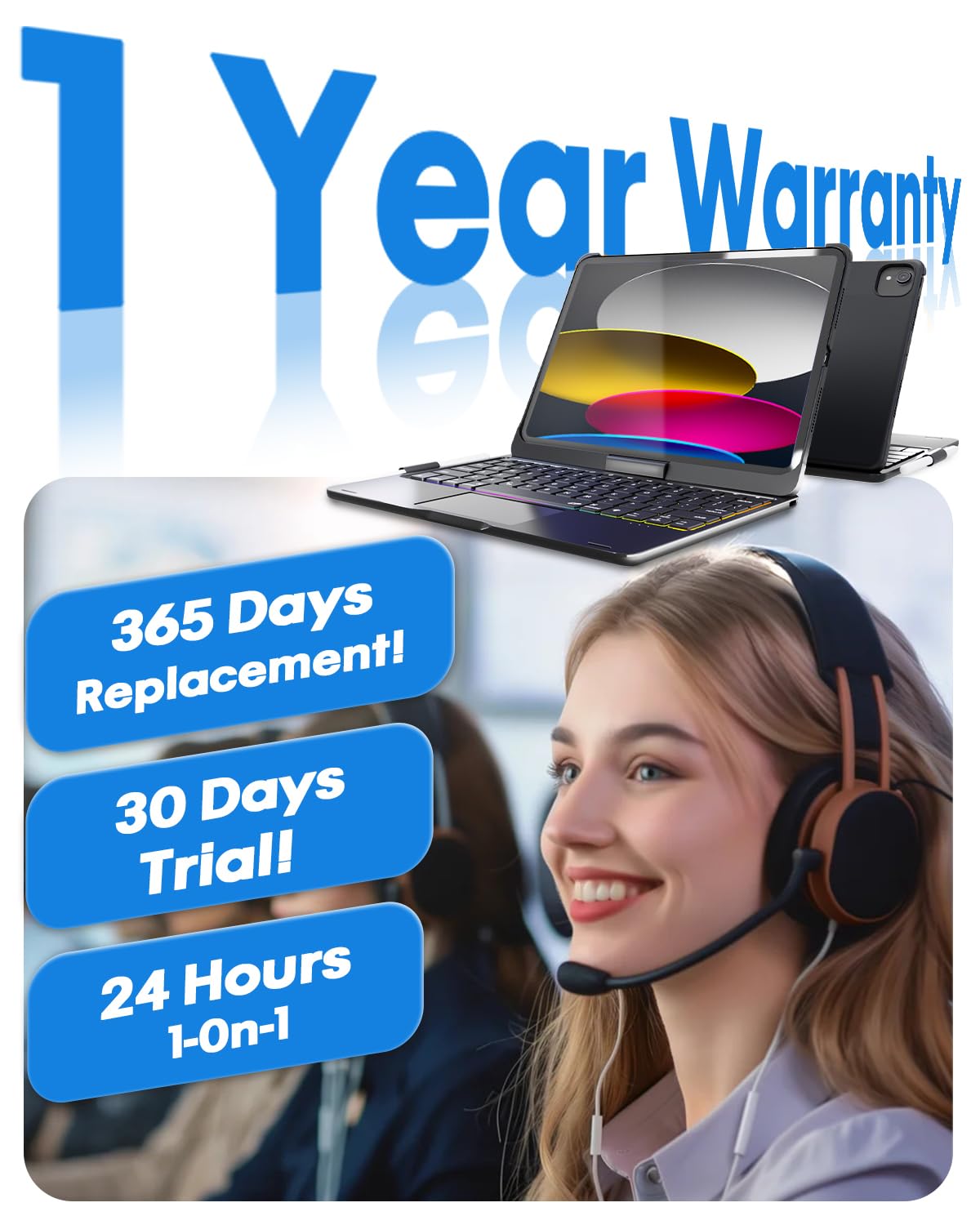 BABG TouchPad Keyboard Case for iPad 10th Generation&iPad 11th(A16,2025),iPad Air 11（M3,M2/iPad Pro 11 inch Keyboard&iPad Air 5th/Air 4th Keyboard, 360°Swivel,7 Use Modes,Rainbow Backlight- Black