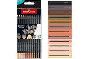 Faber-Castell Black Edition Skin Tone Colored Pencils: 12 Count, Black Wood and Super Soft Core Lead, Skin Tone Colored Pencil Set, Coloring Pencils for Kids, and Beginners, Art Supplies for Teens