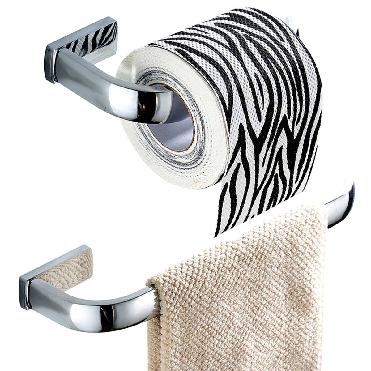 Flybath 2pc Bathroom Accessories Set - Towel Ring and Toilet Roll Holder Brass Wall Mounted, Polished Chrome