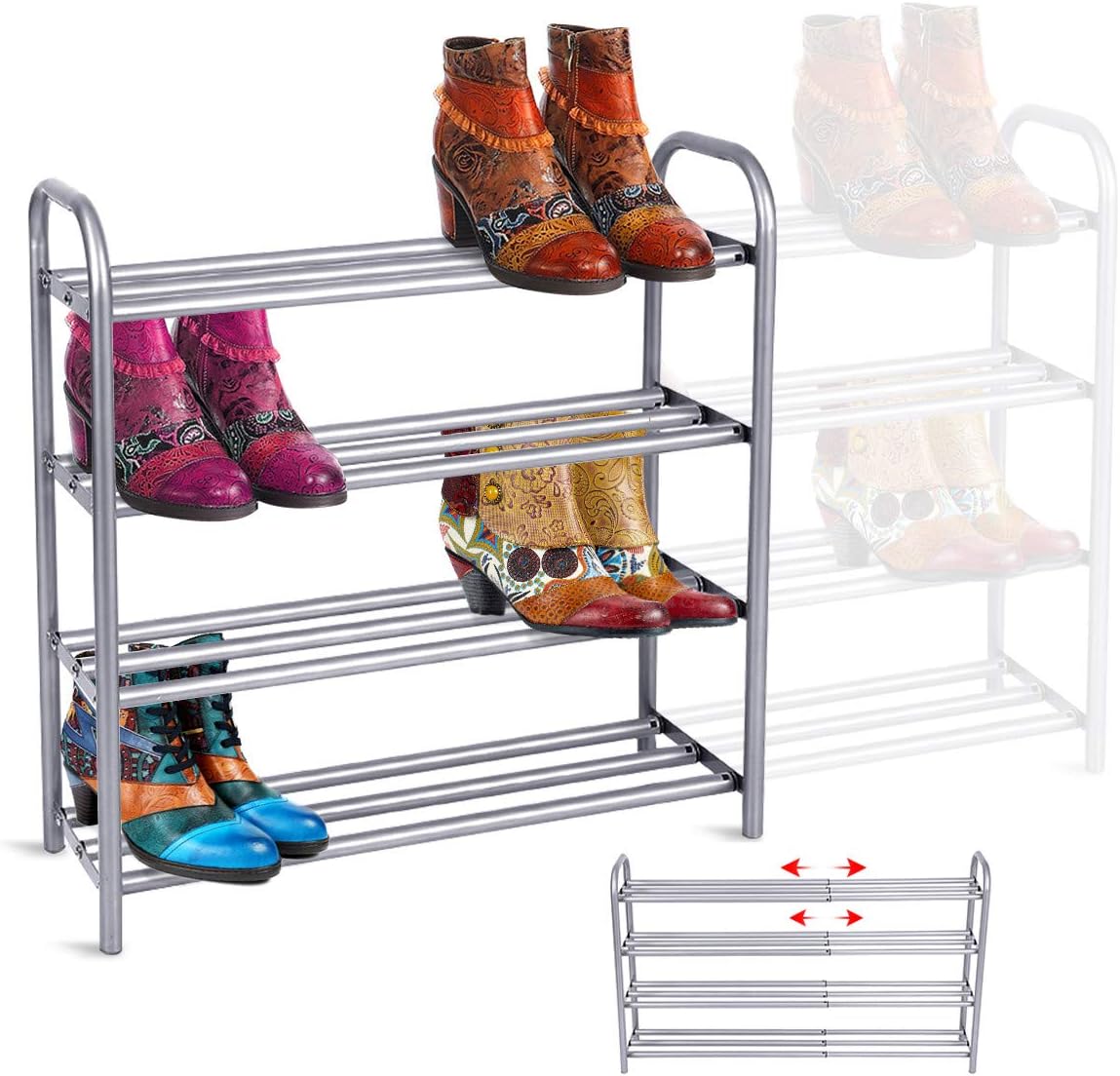 GEMITTO 4 Layers Extendable Shoe Organiser Rack Heavy Duty WAS £36.99