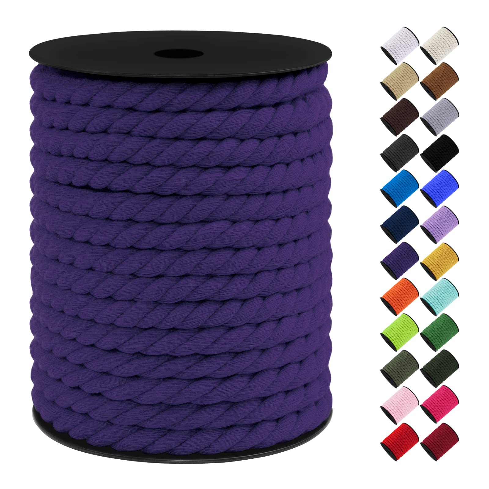 LEREATI 10mm Macrame Cord, 75 Feet Thick Macrame Rope Yarn Natural Cotton Cord Macrame String, Soft Craft Rope for Wall Hanging, Plant Hangers, Garden, DIY Crafting Decoration (Deep Purple)
