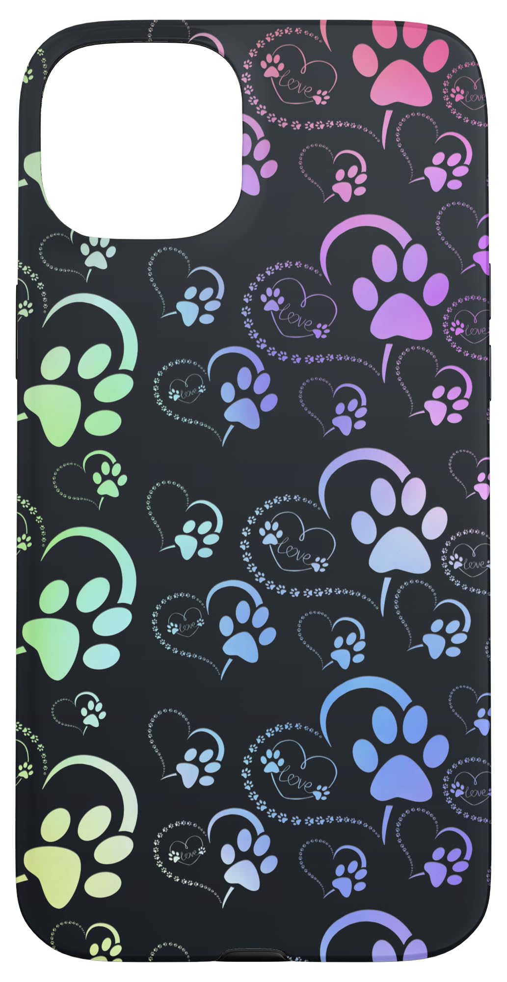 Rainbow Watercolor Dog Paw heart love Pattern, Black Case for iPhone 15 Plus