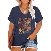 Womens Plus Size Top Oversized Tshirts Graphic Short Sleeve Summer Tops | Floral Print, Comfort Colors Tshirt, Casual Loose Basic Tees, Cute Blouse, Workout Tops Vacation Outfits Daily Wear