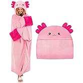 TOYSYM Wearable Hooded Blanket for Adults Soft Warm Cozy Plush Flannel Throw & Sherpa Hoodie Cloak Wrap Gifts for Adults