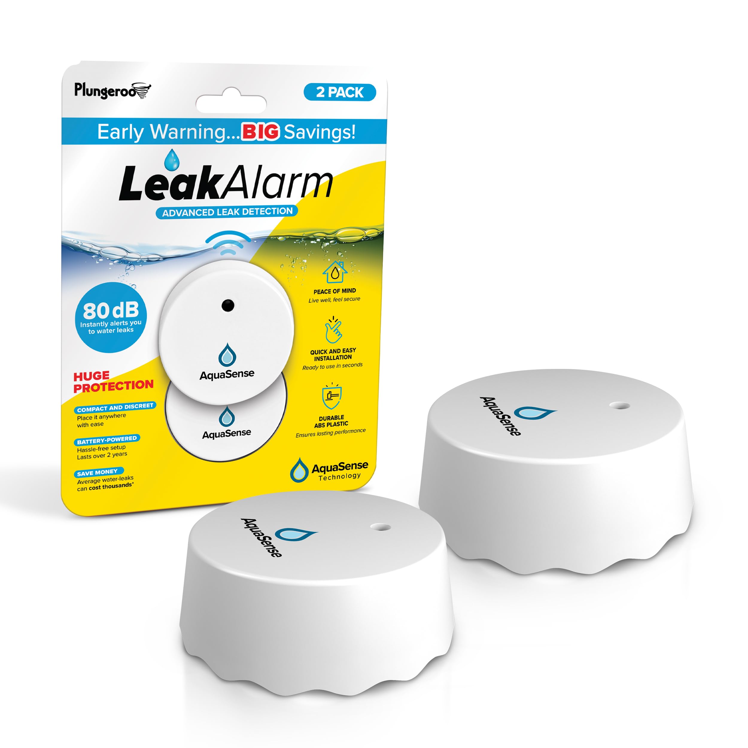 Photo 1 of Leak Alarm Advanced Leak Detection | Wireless Real-Time Water Leak Sensor with Instant Alerts | Battery Powered | Compact Protection Against Water Damage for Home & Basement | White
