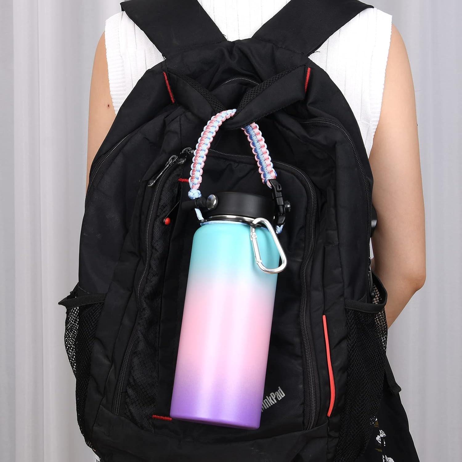 Wongeto Paracord Handle Compatible with Hydro Flask Water Bottle- Fits Wide Mouth Bottles 12oz to 64oz- Paracord Carrier Survival Strap Cord with Safety Ring and Carabiner(Pink&Blue) : Sports & Outdoors