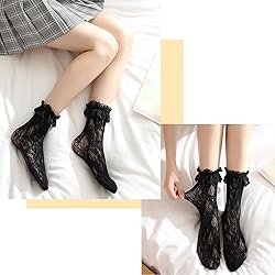 MKYSZLT Women Black Lace Socks Ruffle Frilly Dress