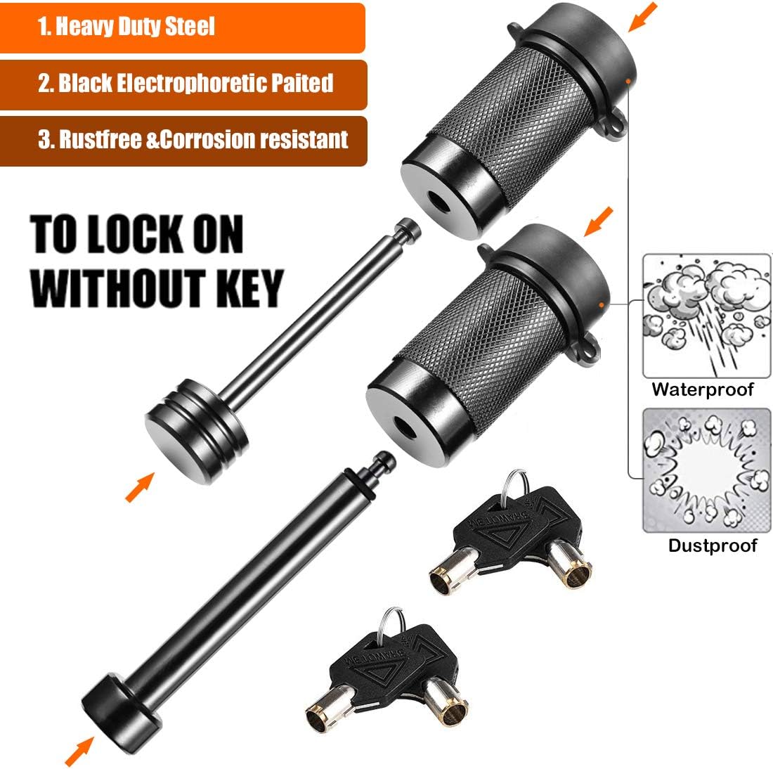 CZC AUTO Hitch Lock Set, Dia 5/8 Inch Trailer Hitch Lock Hitch Receiver Pin Lock for Class III IV 2" and 2-1/2" Receiver, Dia 1/4 Inch Hitch Coupler Lock with 2-1/2 Inch Span Fits Latch-Type Couplers: Automotive