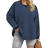 VISLILY Womens-Plus-Size-Sweatshirts Trendy Color Block Casual Long Sleeve Tops Waffle Knit Oversized Shirts Loose Fit Tunics