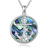 AXOMY Anchor Necklace 925 Sterling Silver Abalone Shell Anchor Pendant Necklace Nautical Jewelry Gifts for Women