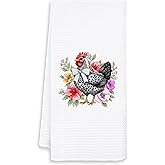 FOPENEM Coquette Bow Floral Chicken Kitchen Towels, Gifts for Chickens Lovers Hand Towels for Bathroom Decor, Chicken Mom Lady Gifts Dish Tea Towels for Kitchen Decor, 16x24 Inches