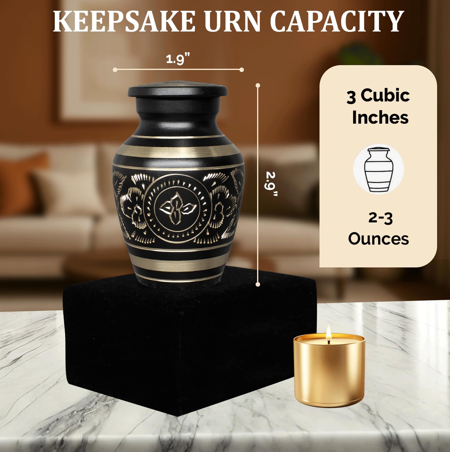 Solace Forever Black Urn Keepsake - Small Cremation Urn with Premium Box & Bag - Mini Urn for Ashes - Honour Your Loved One with Memorial Keepsake Urn Black - Perfect Funeral Urn for Human Ashes &