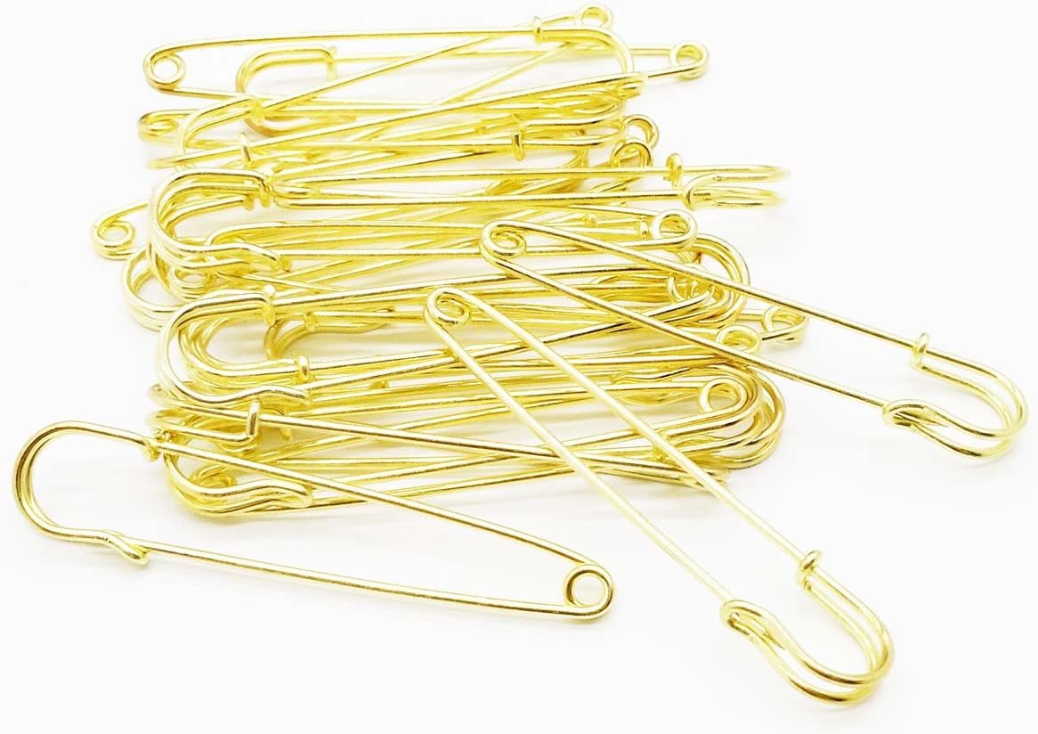 24 Pcs Gold 4" Steel Safety Pins for Blankets, Skirts, Kilts, Giant Safety Pins , Crafts (Gold)