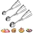 3PCS Ice Cream Scoop,Premium cookie scoop set,Small/Medium/Large stainless steel Scoops,Professional Ice cream Scooper with Trigger Release for Baking, Cookie, Fruit and Ice Cream by AOULELA