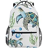 senya School Backpack Watercolor Sea Turtles Bookbag for Boys Girls Travel Bag One Size