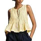 Women Y2K Babydoll Ruffle Tank Top Linen Front Button Pleated Peplum Vest Flowy Coquette Cropped Shirt Cute Blouse Summer