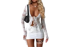 CSDAJIO 2 Piece Outfits for Women Floral Lace Open Front Tie Up Long Sleeve Crop Top Blouse Shirt and Mini Skirt Set