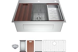 GRACAVA 33-inch Undermount Kitchen Sink Workstation - 33x22 Inch Drop In Sink Workstation T304 18 Gauge Stainless Steel Single Bowl Kitchen Sinks with Accessories, Handmade Basin, 9 Inch Deep