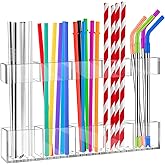 9.5” Acrylic Straw Holder for Cabinet Door with Ultra Sticky Circular Adhesive, Small Kitchen Accessories Container, Reusable Straw Organizer Storage for Cupboard | COMBATCH