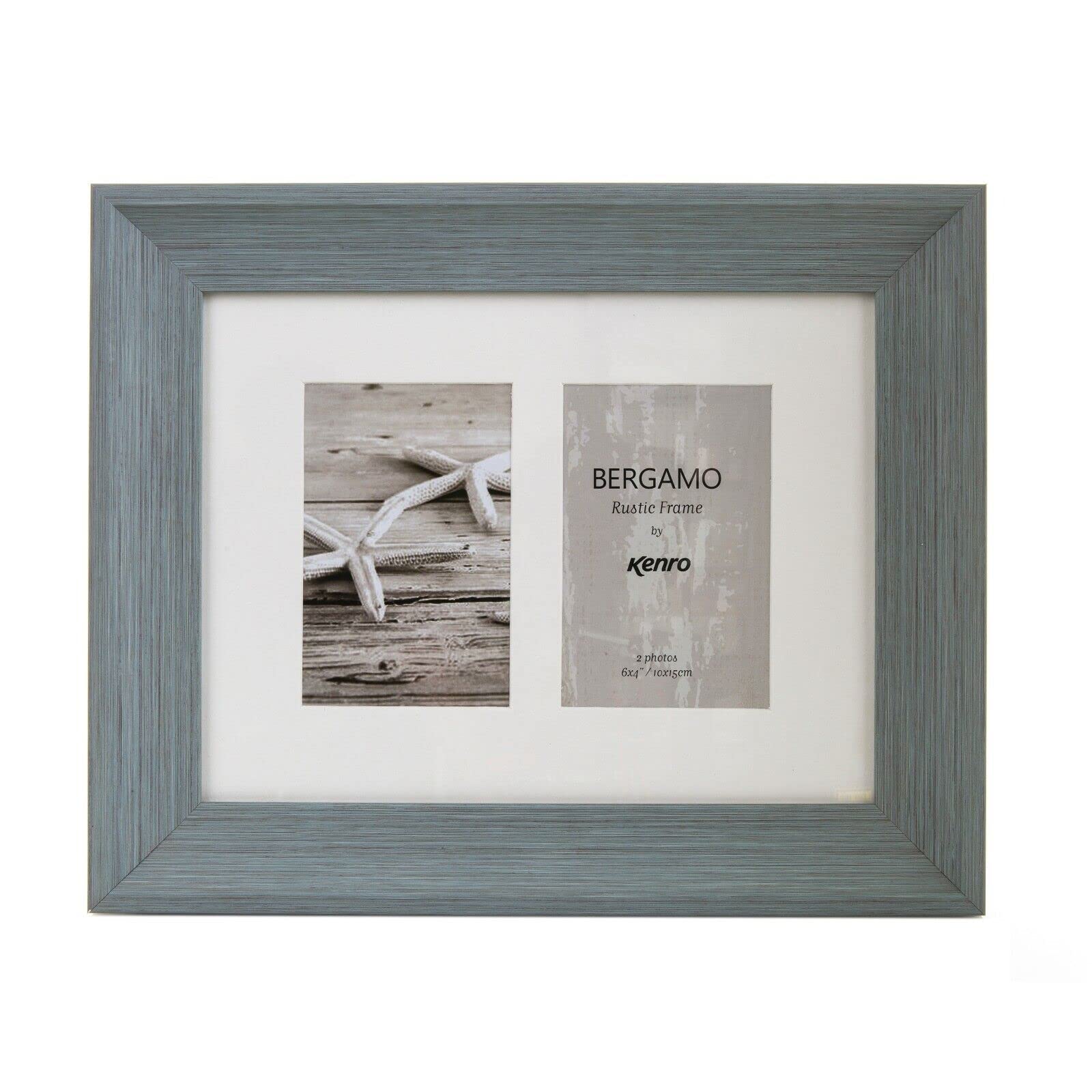 Kenro Bergamo Series Rustic Grey Wood Effect Double Aperture Photograph Frame 11.5x8.6 Inch / 29x22cm with White Mat for 2 Photos 6x4 Inch / 10x15cm – BERG1015GR/2