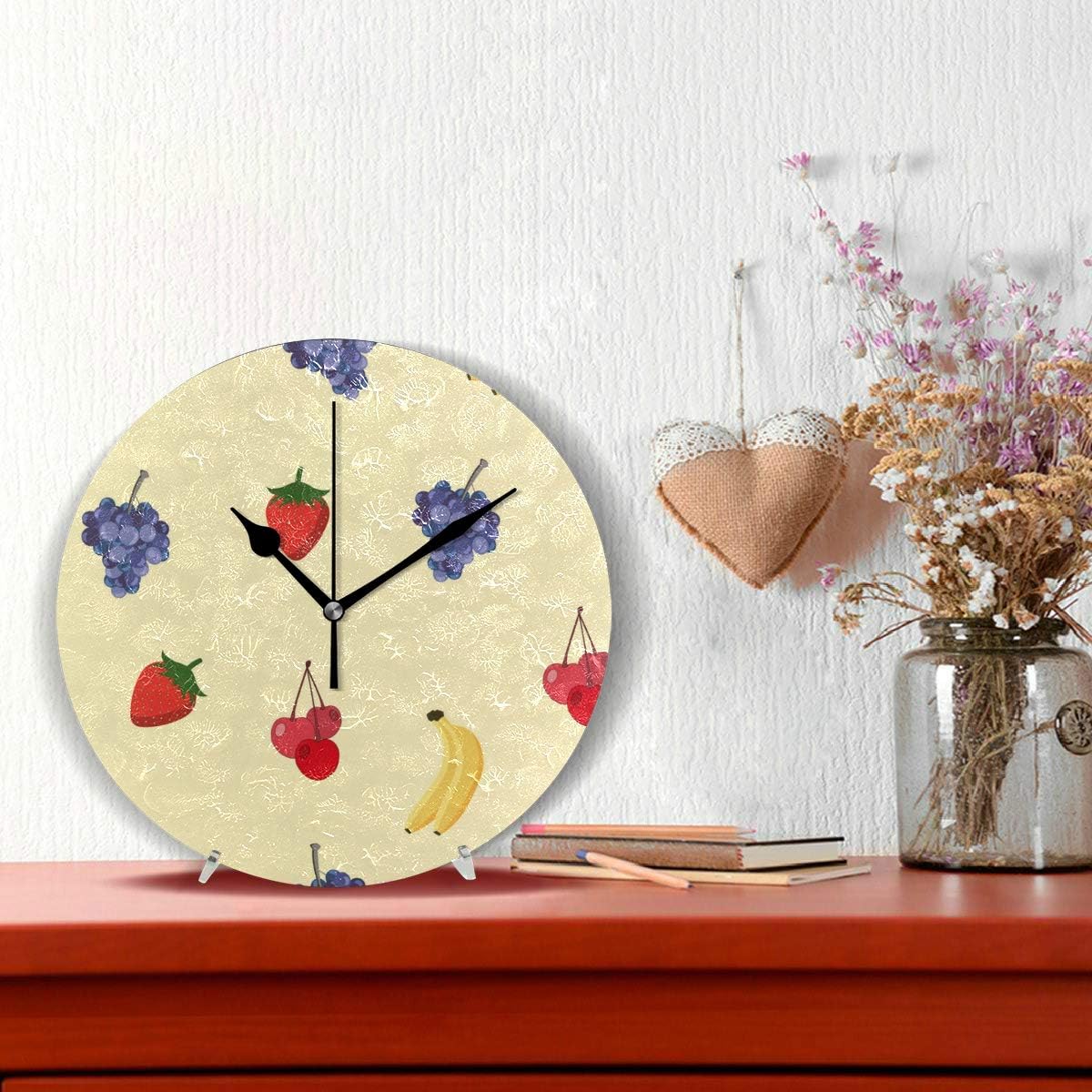 Modern Home Clock Grape Purple Sour Fruit Non-ticking Round Silent Diamond Display Wall Clocks Painting Dial Kitchen Bedroom Decor Office Decor Clock