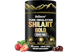 BALINCER Pure Himalayan Shilajit Gummies Gold, Lab Tested, with Ashwagandha, Gokshura | Fulvic Acid & 85+ Trace Minerals, for Energy Boost & Immune Support