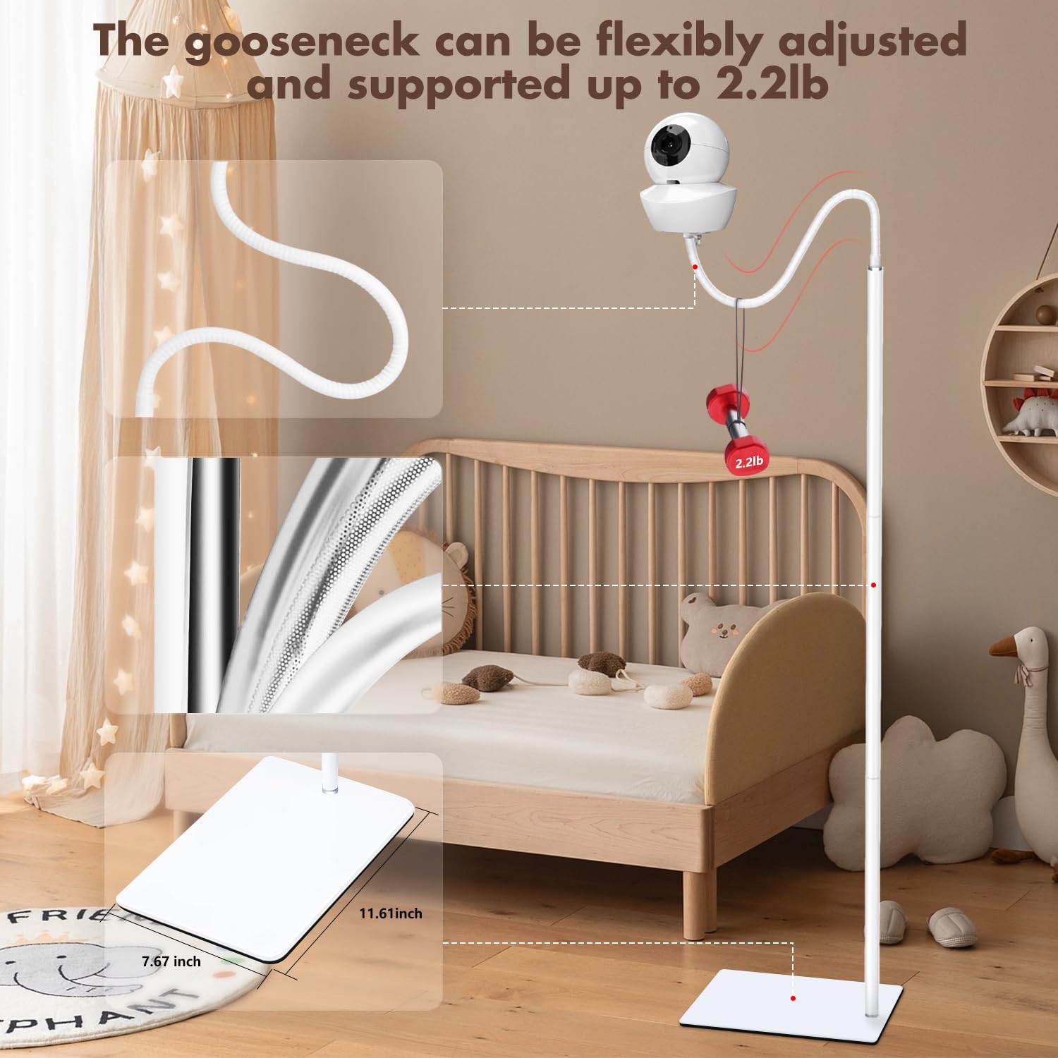 Baby Monitor Floor Stand Holder Compatible with Infant Optics DXR-8 Pro,Nanit Pro, Babysense, Owlet, Eufy, HelloBaby, Motorola, VTech, Other Baby Monitor with 1/4 Screw Hole, Height Adjustable 68