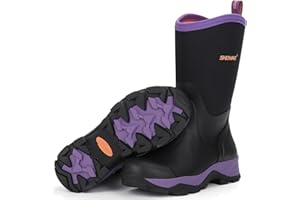 Showave Women's Rubber Hunting Boots Mid Calf Waterproof Rain Boots Insulated Mud Boots Durable Outdoor Working Boots for Fis