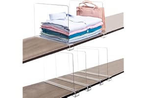 Markdang 6 Pcs Acrylic Shelf Dividers (Shelves Less Than 0.8" Thick) for Closet Organization Clear Closet Shelf Divider for Closets Book Shelves Purse and Sweater Organizer Craft Room Organizers