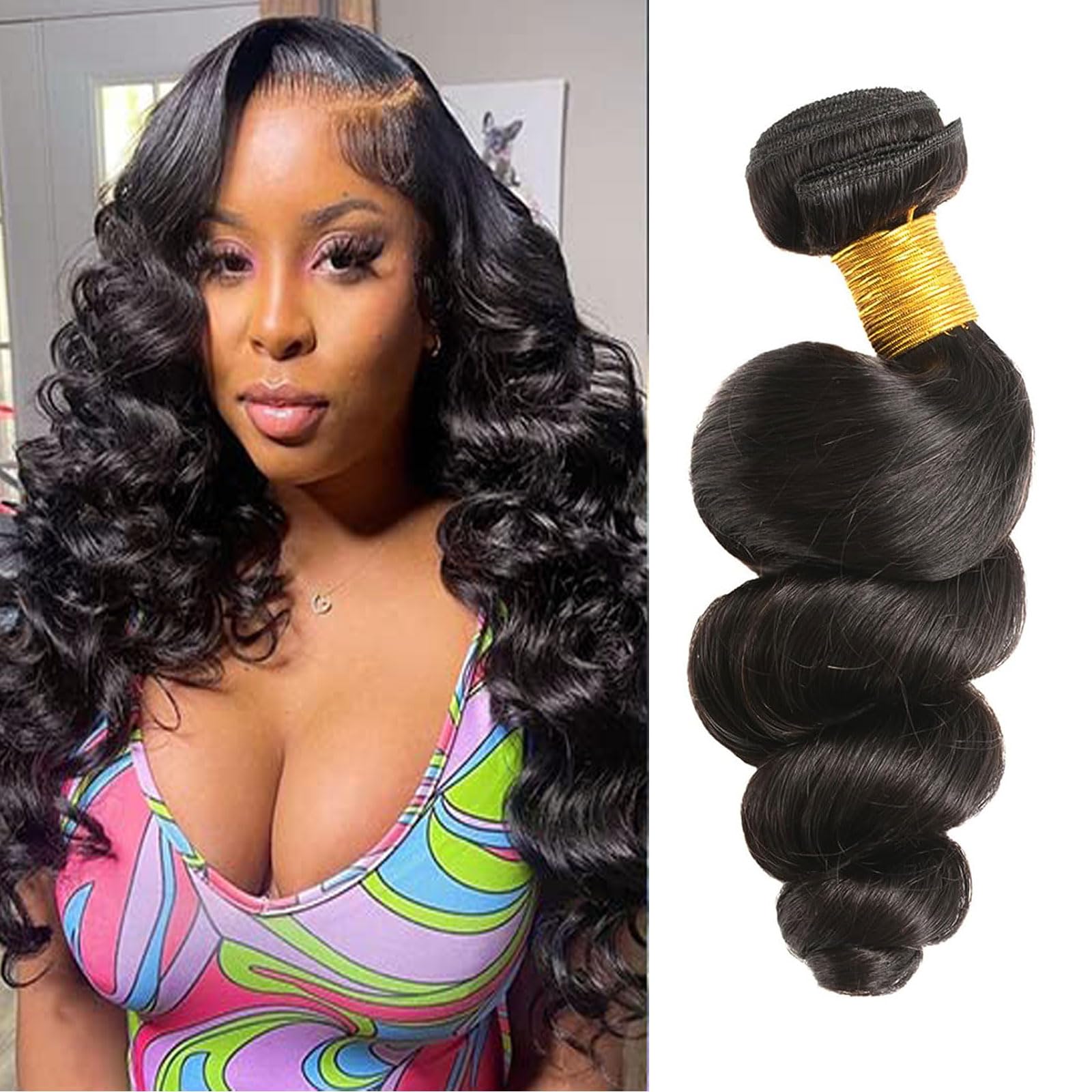 Huarisi Loose Wave Bundles Human Hair 1 Bundle 20 inch 10A Brazilian Loose Wave Human Hair Weave Extensions for Black Women Wavy Virgin Hair Double Weft Natural Color — image 1