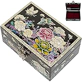 February Mountain Luxury Mother of Pearl Jewelry Box – Handcrafted Korean Keepsake Box with Floral and Butterfly Design, Ideal Christmas and Birthday Gift for Women, Mom, Sister, Wife, or Grandma