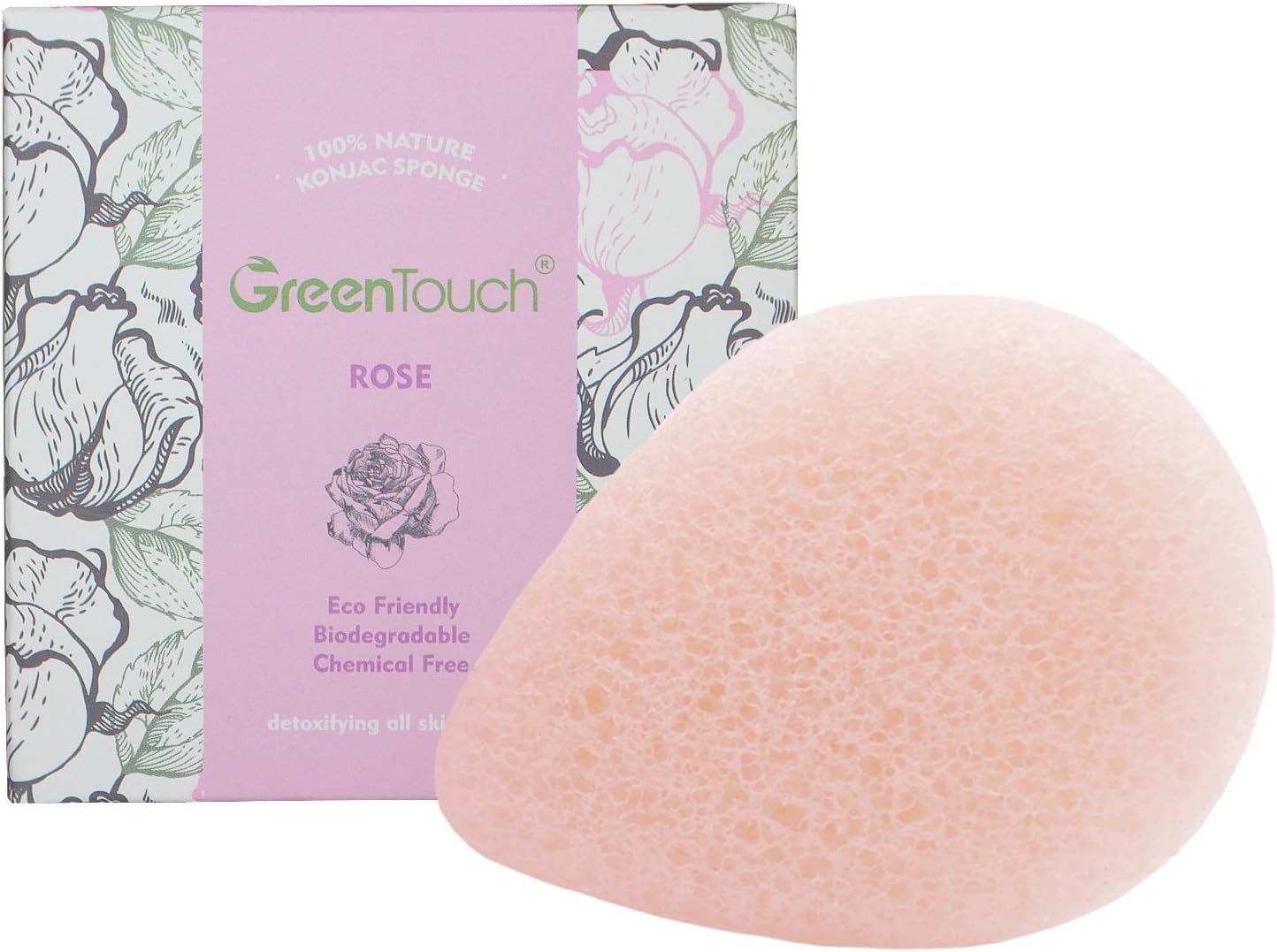 GreenTouch All Natural Konjac Facial Sponge with Rose Essence | Remove the Oil & Exfoliation | Improved Skin Texture | Drop-shaped Deep Cleansing | Plant Fiber 100% Biodegradable | Pink