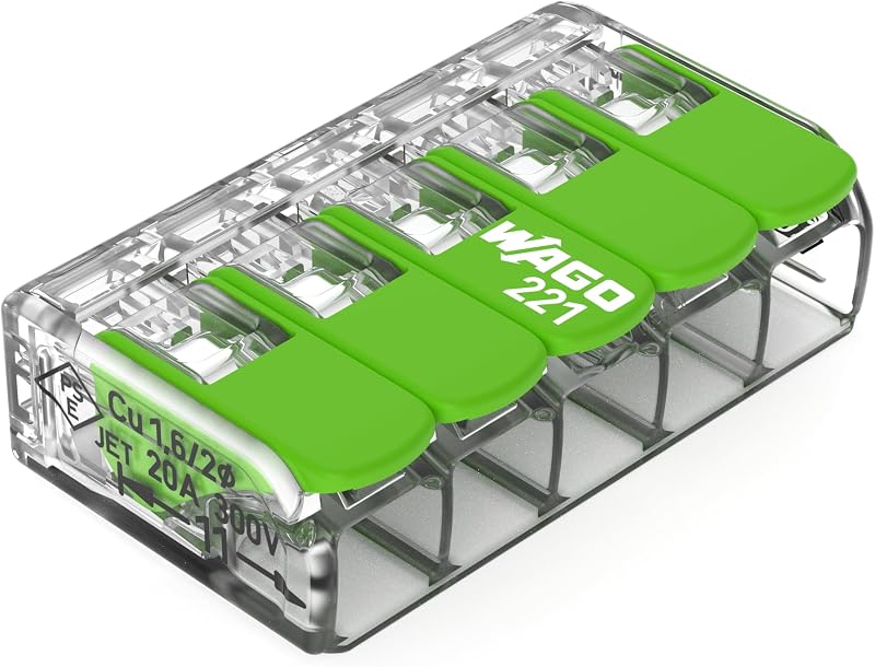 Wago 221-425 Green Range 5-Wire Terminal Block 4 mm² Lever Lock 8pcs