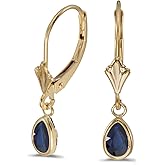 14k Yellow Gold Pear Sapphire Bezel Lever-back Earrings