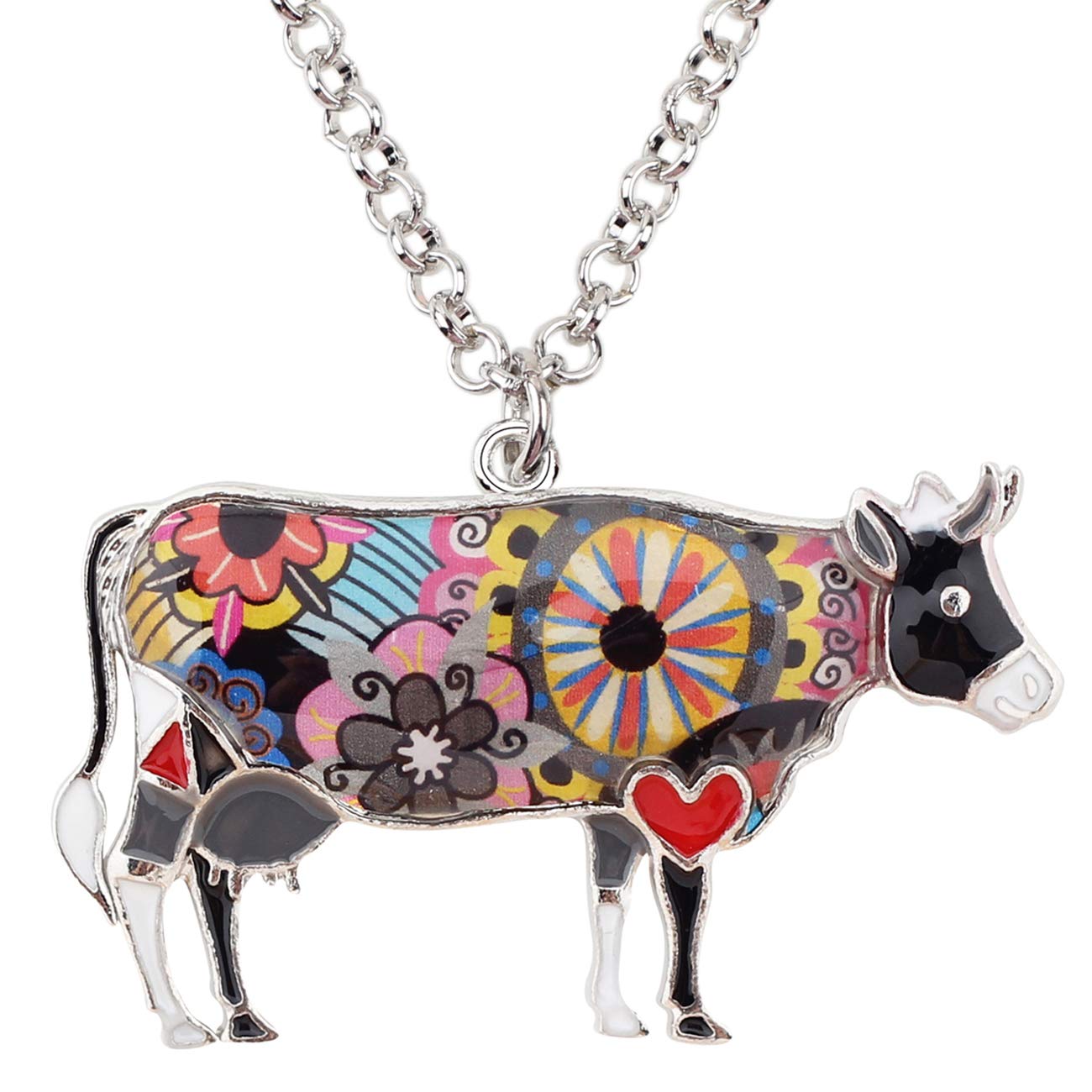 NEWEI Enamel Cattle Cow Necklace Pendant for Women Girls Charms Cattle Necklace Jewelry (Black)