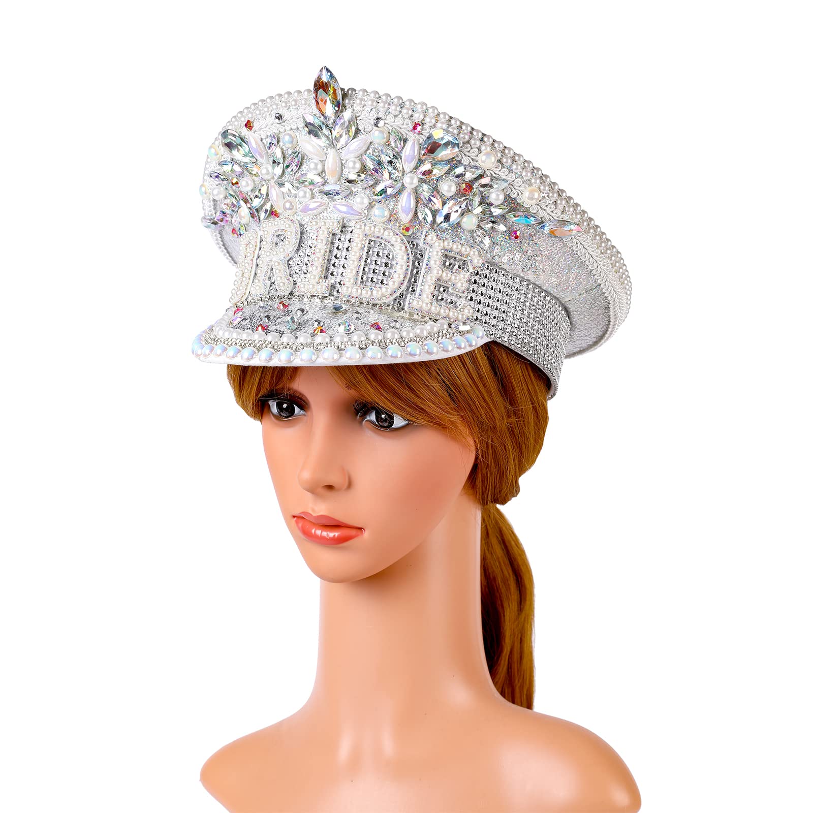 VIESSLG Handmade Silver Bright Glitter Bride Hat Diamond Sequin Bride Captain Hat for Bachelorette Hen Party (Color : Silver, Size : Medium)