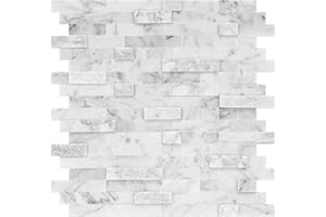 V-MOZZA Peel and Stick Stone Tile, 5-Sheet Peel and Stick Stone Mosaic Backsplash 11.5" x 10.7" 3D Marble Look Backsplash Tiles for Kitchen Fireplace (Mixed Gray)