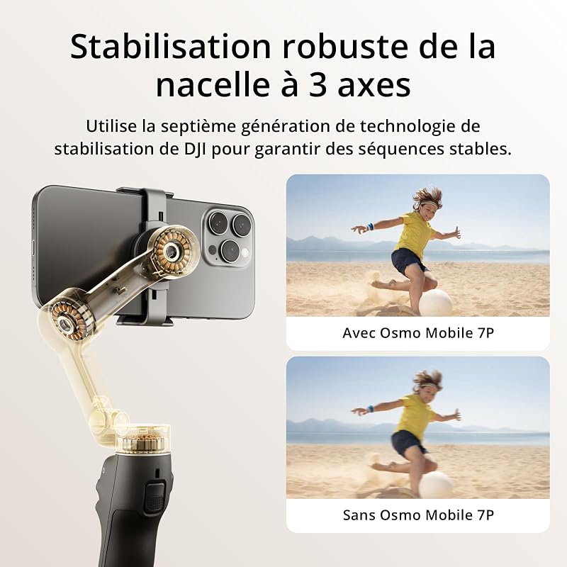 Stabilisateur nacelle DJI Osmo Mobile 7P pour iPhone, Android, Suivi natif
