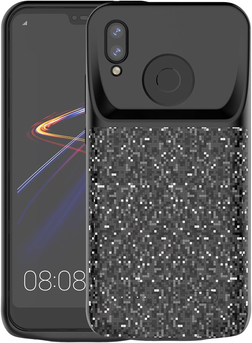 Huawei P20 Lite/Nova 3e Battery Case, 4700mAh Rechargeable External Backup Charger Pack Slim Extended Portable Power Bank Extra Shockproof Protective Cover Shell Black