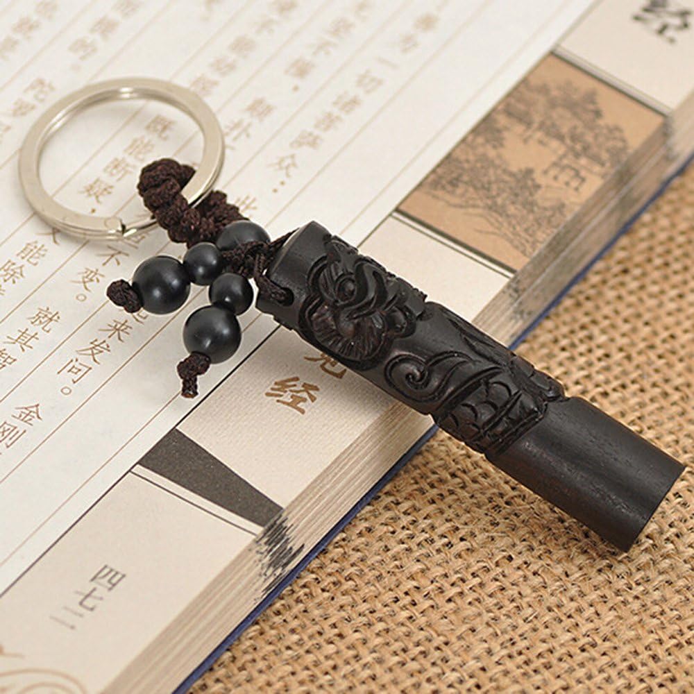 PureaquHandmade Traditional Safty Buddha Dragon Car Key Pendant Carving Car Rear Mirror Hanging Ornament Wooden Muslim Wooden Accessory Decoration Gift Automotive Interiors Car Decoration 1PCS