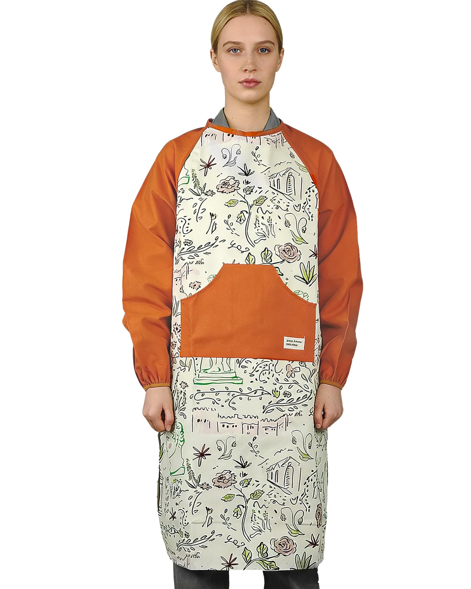 Small snail Unisex Artist Apron Cotton Floral Sleeved Apron for Men Women Painter Smock with Big Pocket for DIY Painting Pottery Garden Crafting
