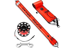 SEAFARD Diving SMB with Reel Set, 5FT Scuba Surface Marker Buoy (DSMB) + 100FT Dive Reel & Clip + Lead-Weight Storage Bag, High-Visibility Signal Tube for Scuba Diving & Underwater Safety (Orange)