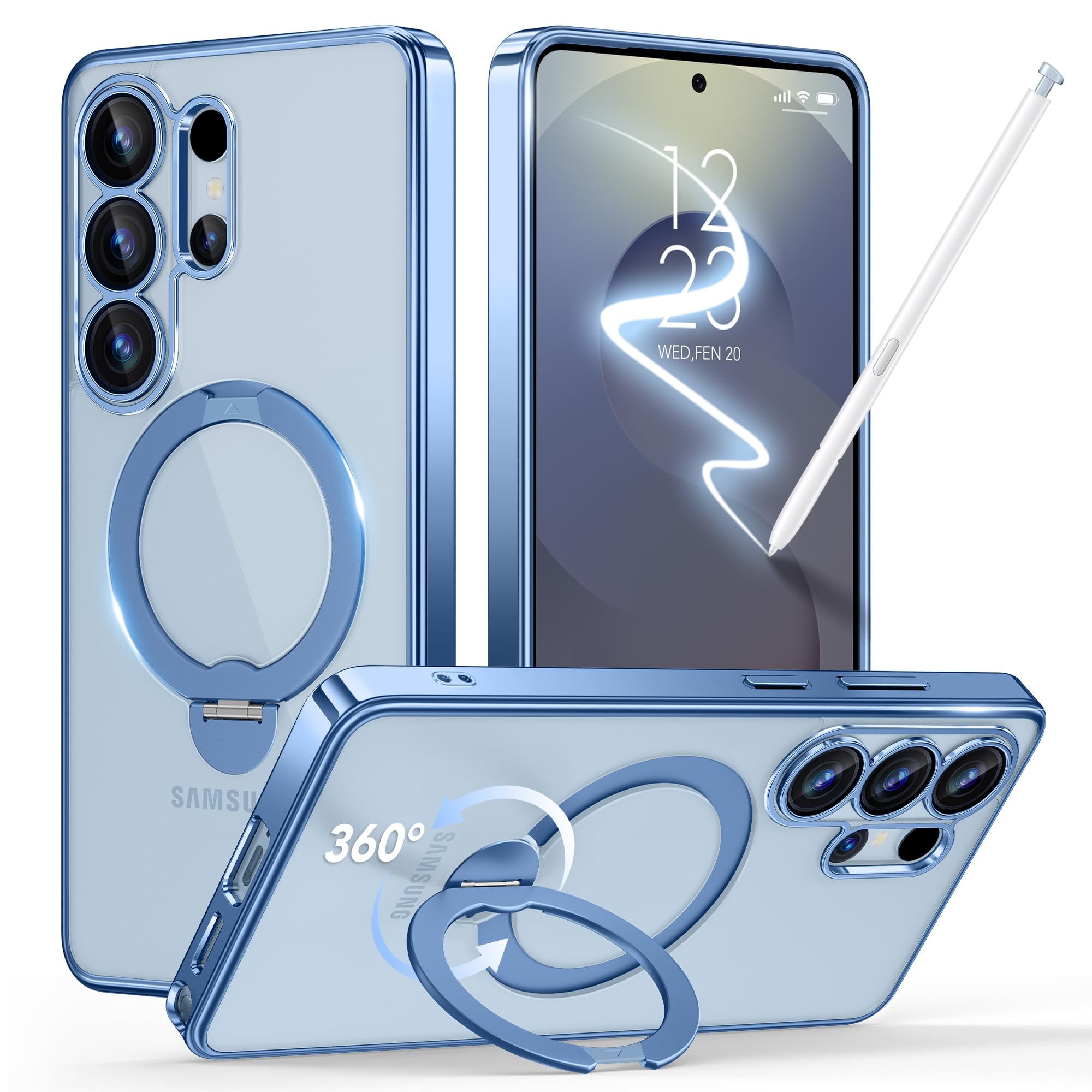 GolbinBox Magnetic for Samsung Galaxy S26 Ultra Case with 360° Spin Stand,[Compatible with MagSafe][Military Drop Protection] Shockproof Phone Cover for Galaxy S26 Ultra with Kickstand(Blue/Clear)