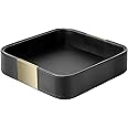 SANZIE Luxury Leather Desktop Storage Small Catchall Organizer Decorative Tray for Entryway Table to Hold Jewelry Watch Cosmetics Keys Phone Wallet, Home & Office Accessories (Metal Glided, Black)