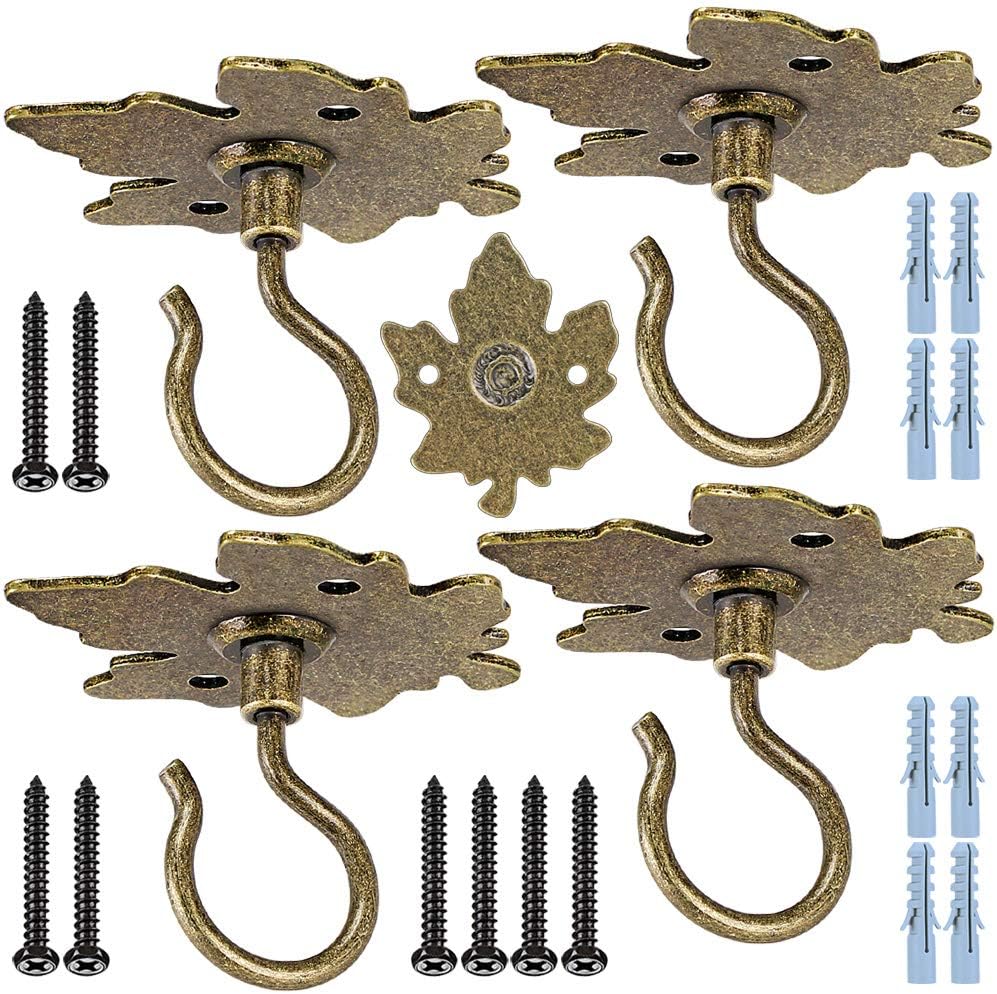 Outdoor Hanging Brackets - SELEWARE Ceiling Hooks for Hanging Plants 4 Pack, Heavy Duty Wall Mount Plant Hangers for Bird Feeders, Lights, Planters, Lanterns, Wind Chimes, Indoor&Outdoor Decoration, Bronze