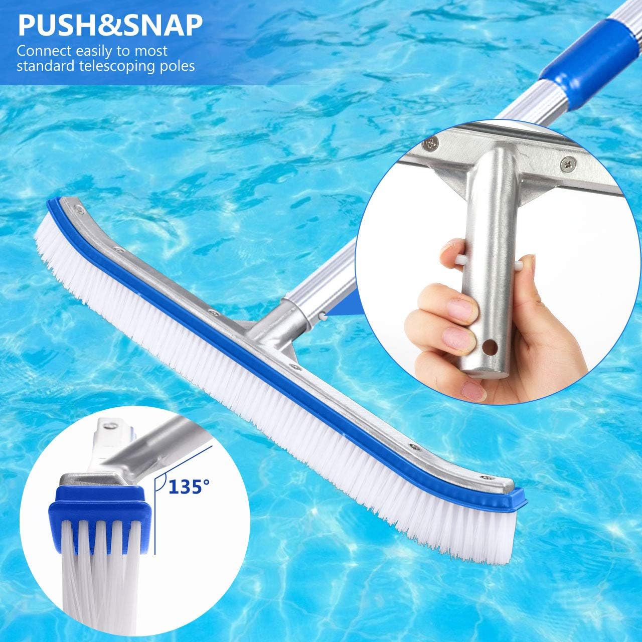 Aiglam Pool Brush, Swimming Pool Wall & Tile Brush 18" Aluminium Swimming Pool Cleaning Pole Brush Head Replacement Brush with EZ Clip & Nylon Bristles for Walls Tiles Floors(Pole not Included): Kitchen & Dining