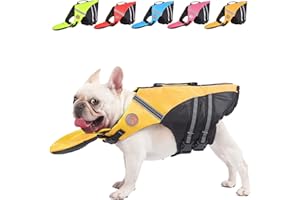 FRAGRALLEY French Bulldog Life Jacket - Professional Dog Safety Vests for Swimming, Superior Buoyancy & Rescue Handle (Chest Girth: 17"-30" Weight: 17-28LB)